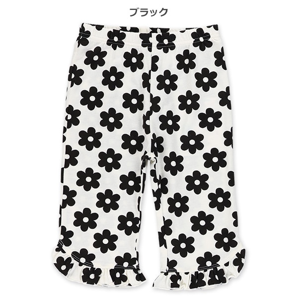裾フリル花総柄ニットハーフレギンス