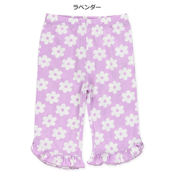 裾フリル花総柄ニットハーフレギンス