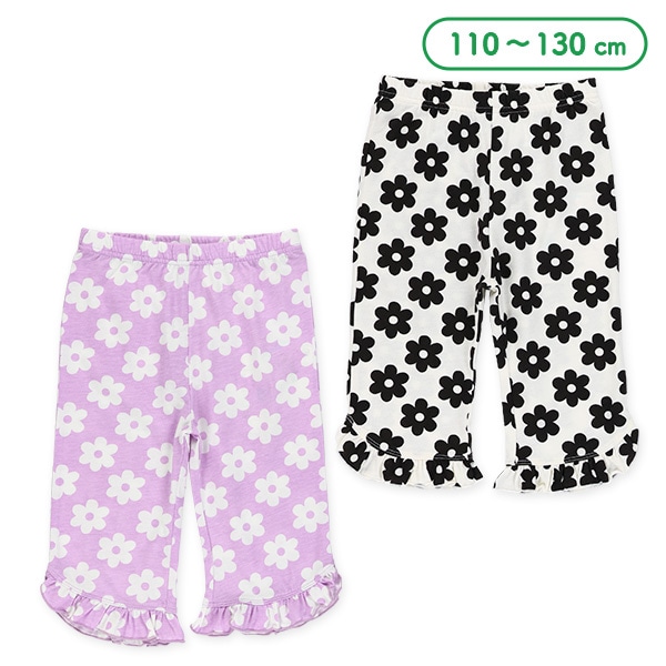 裾フリル花総柄ニットハーフレギンス