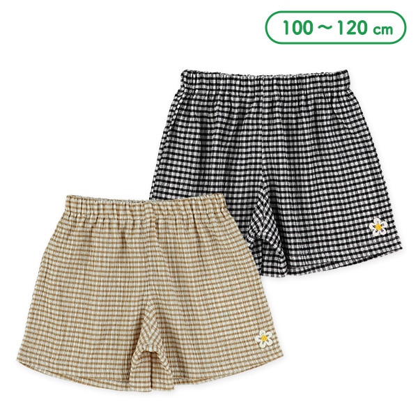 楊柳ニットチェックキュロットパンツ