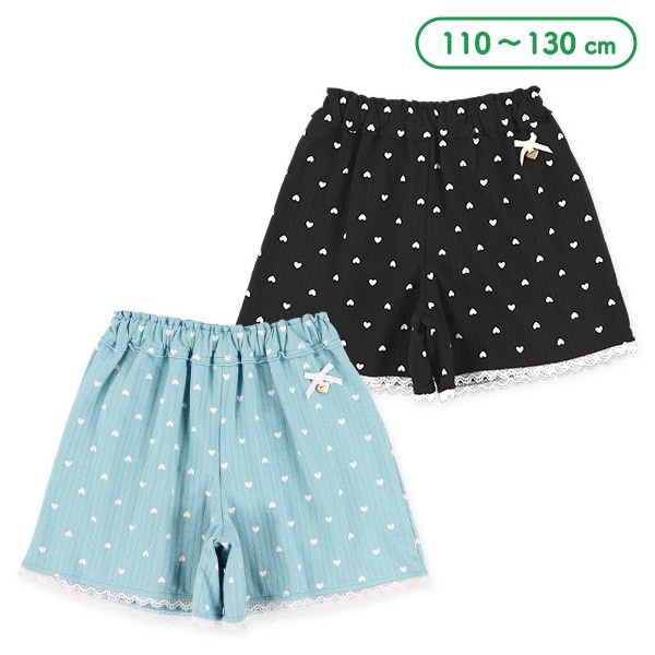 ニットサッカーハート柄キュロットパンツ