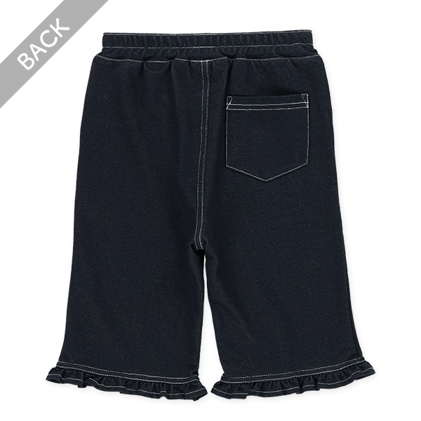 6分丈ニットデニム裾フリルパンツ