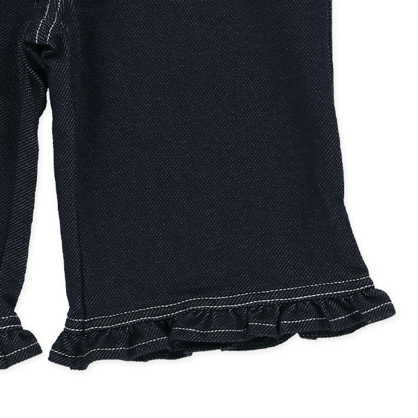 6分丈ニットデニム裾フリルパンツ