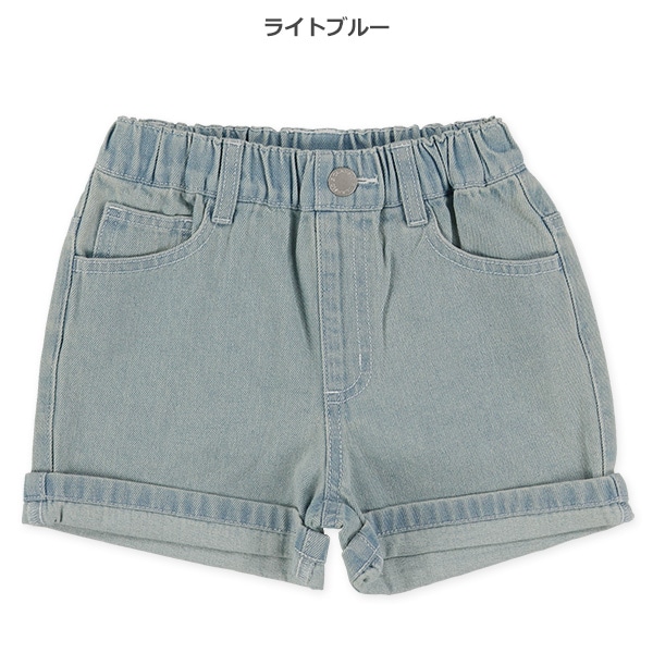 デニム裾ロールアップショートパンツ