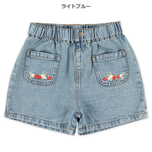 デニムいちご刺繍ショートパンツ