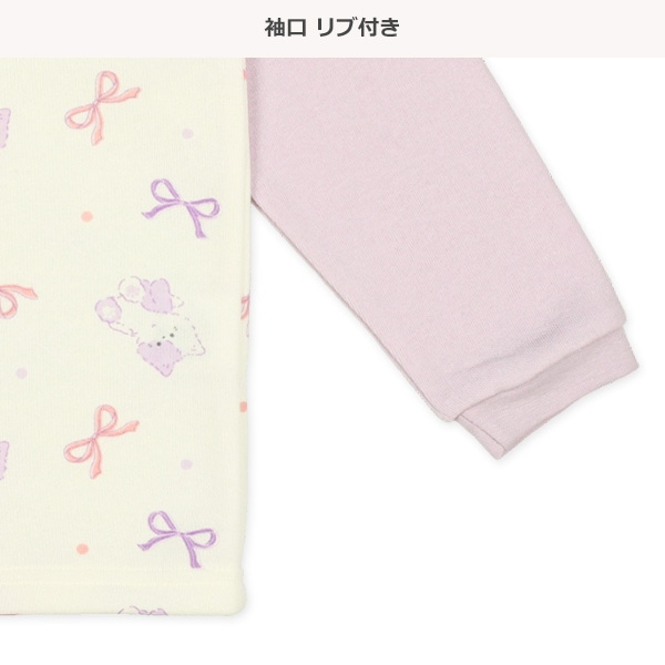 腹巻付き裏起毛ラグラン長袖パジャマ（リボン・ねこ）