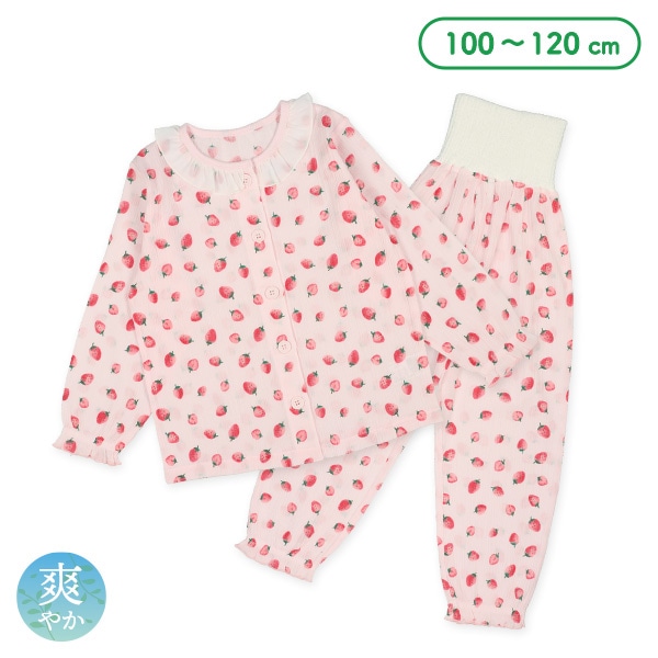 腹巻付き前半開き長袖パジャマ（いちご総柄）