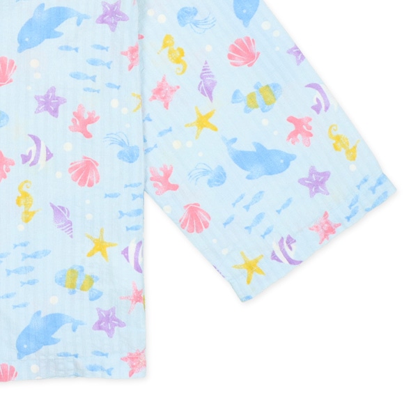 袖ロールアップ前開き長袖パジャマ（海の生き物総柄）