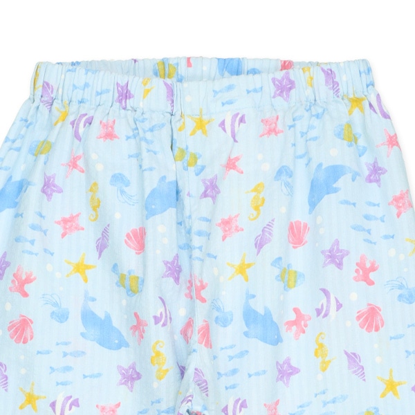 袖ロールアップ前開き長袖パジャマ（海の生き物総柄）