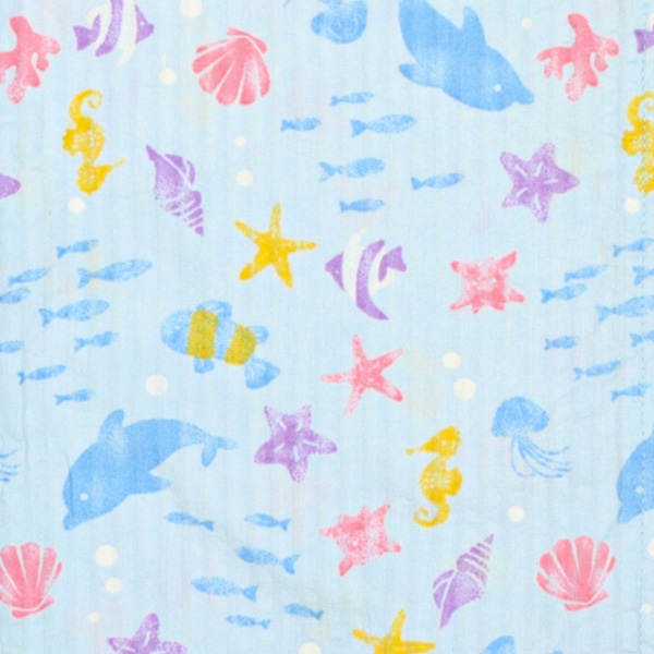 袖ロールアップ前開き長袖パジャマ（海の生き物総柄）