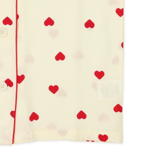 前開き半袖パジャマ（パイピング・ハート総柄）