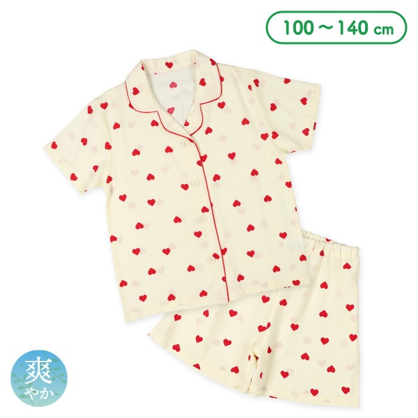 前開き半袖パジャマ（パイピング・ハート総柄）