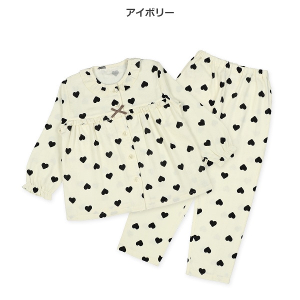 前開き長袖パジャマ（ハート総柄）