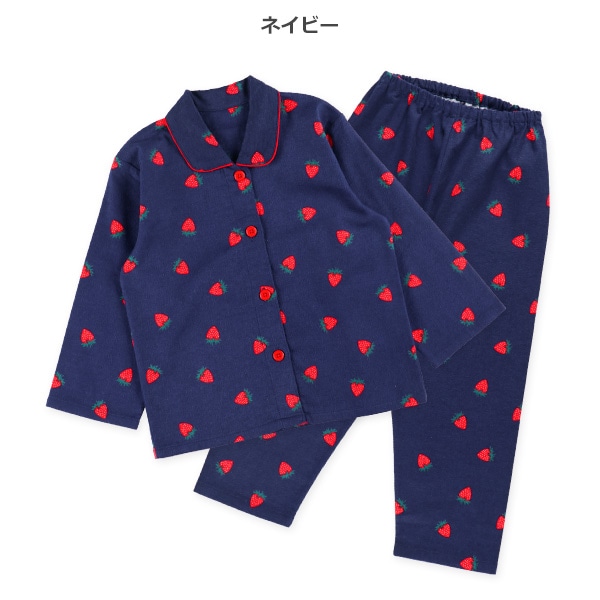 前開き長袖パジャマ（いちご総柄）