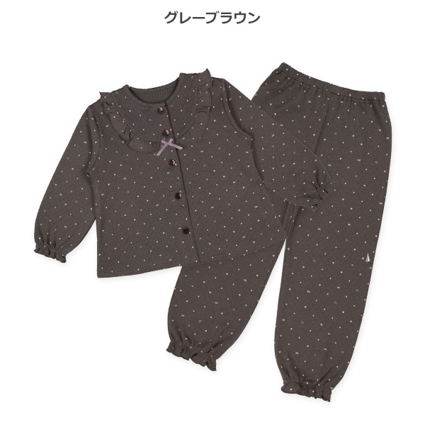 ソフトキルト前開き長袖パジャマ（ハートドット）