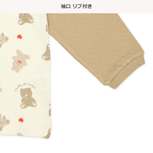ソフトキルト腹巻付きラグラン長袖パジャマ（くま・うさぎ・ねこ）