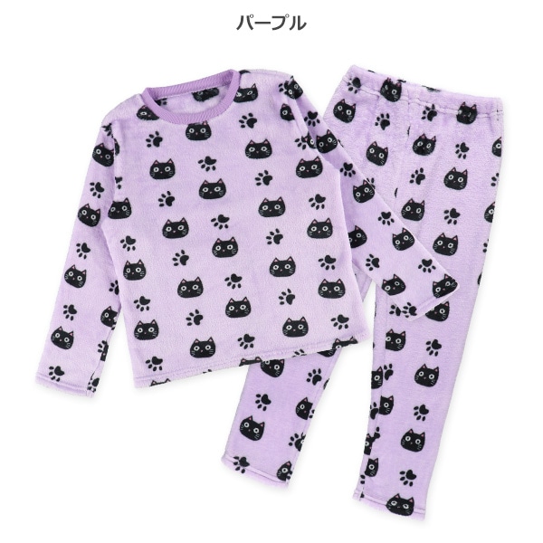 マイクロフリース長袖パジャマ（くろねこ総柄）