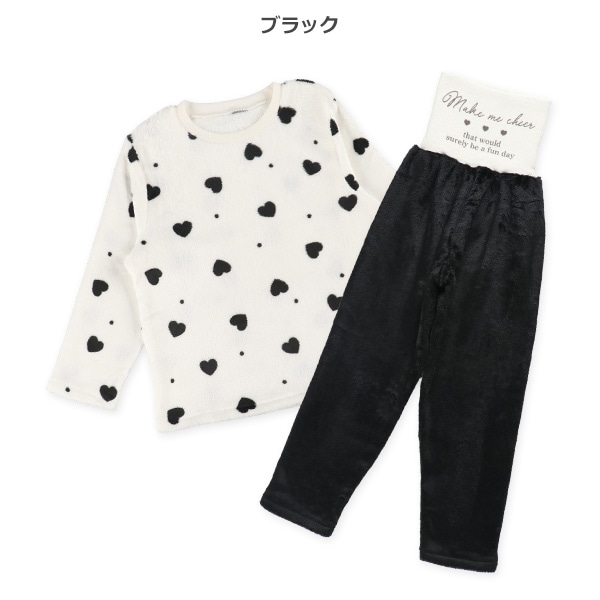 フリース腹巻付き長袖パジャマ（黒ハート）