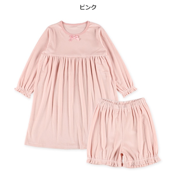 ストレッチフリースネグリジェ長袖パジャマ（ピンク）