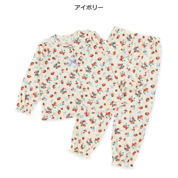 前開き長袖パジャマ（いちご総柄）