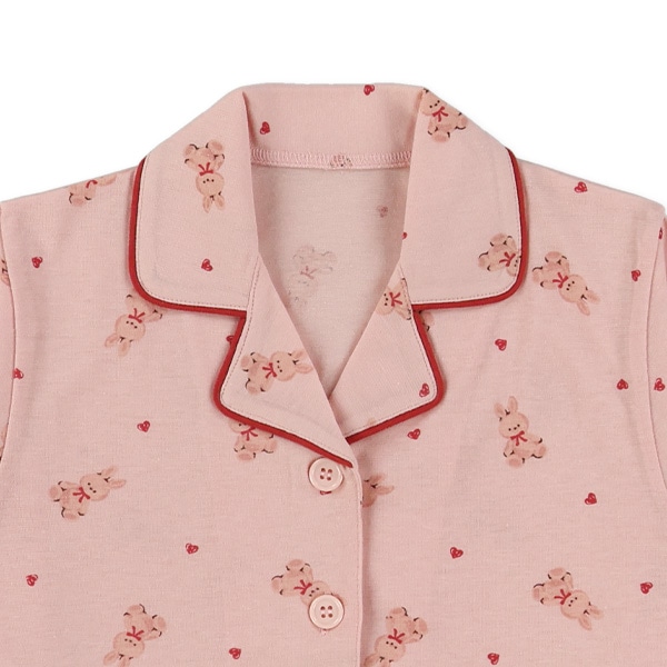 前開き長袖パジャマ（うさぎ・ハート総柄）