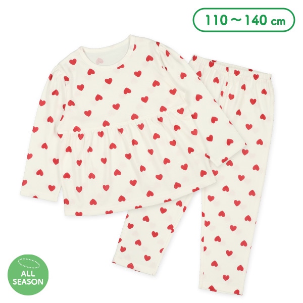 長袖パジャマ（ハート総柄・切り替え）