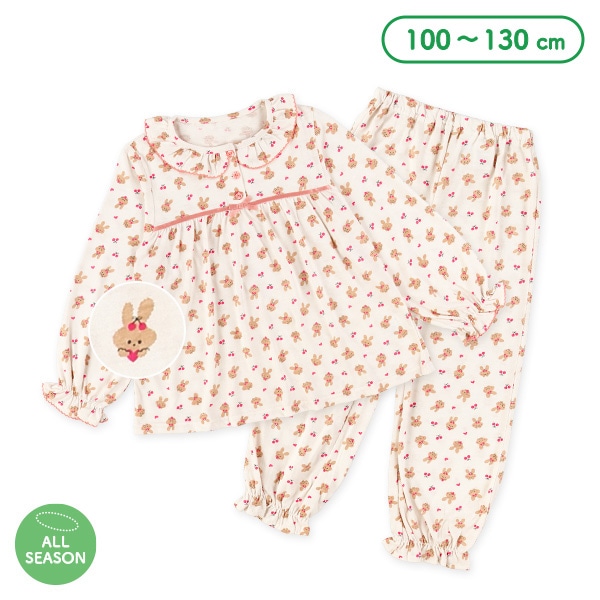 前半開き長袖パジャマ（うさぎ総柄）