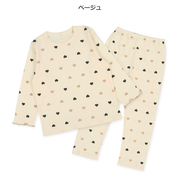 長袖パジャマ（モノトーンハート総柄）