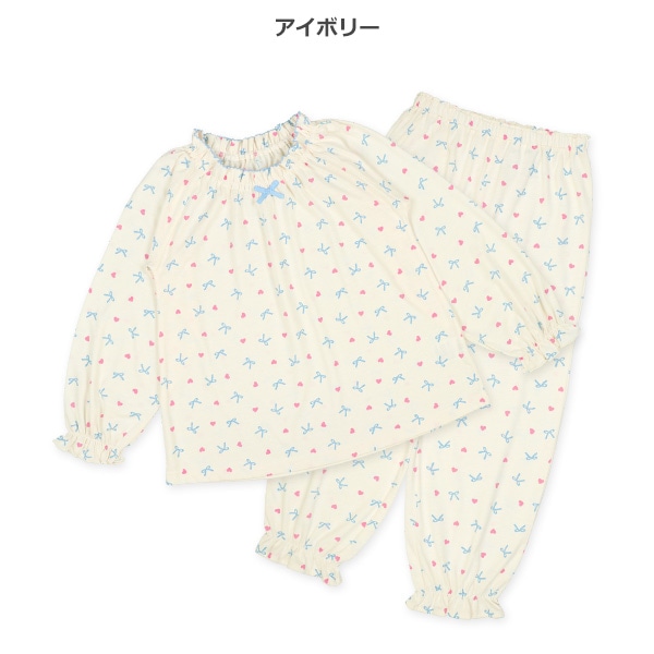 ラグラン長袖パジャマ（リボン総柄）