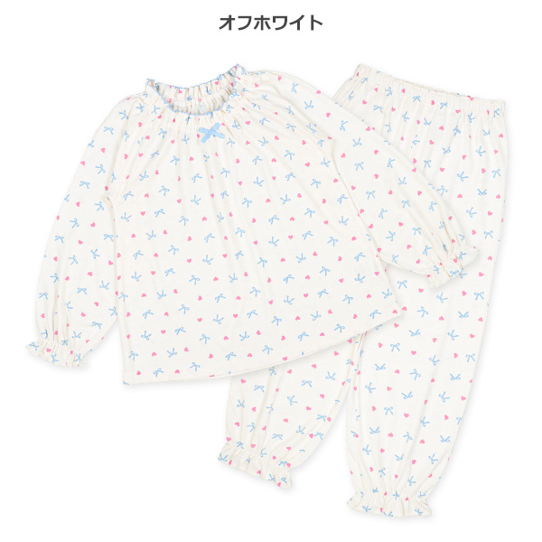 ラグラン長袖パジャマ（スモック・リボン総柄）