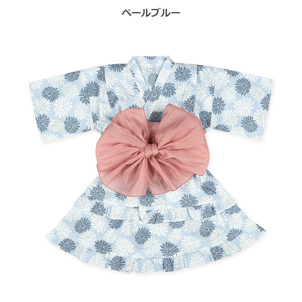 帯付き甚平ドレス（くすみ花）
