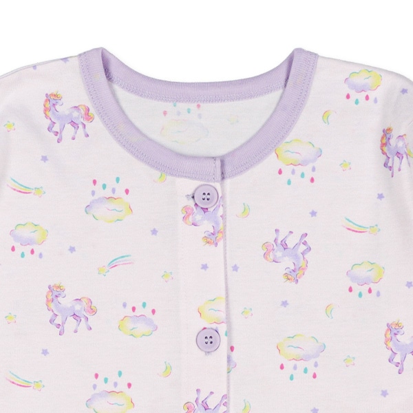 袖ロールアップ前開き長袖パジャマ（ユニコーン総柄）
