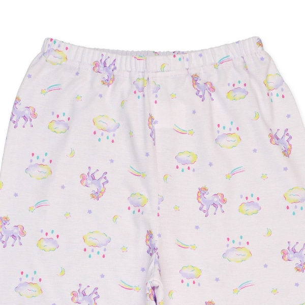 袖ロールアップ前開き長袖パジャマ（ユニコーン総柄）