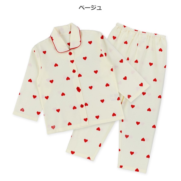 前開き長袖パジャマ（ハート総柄）