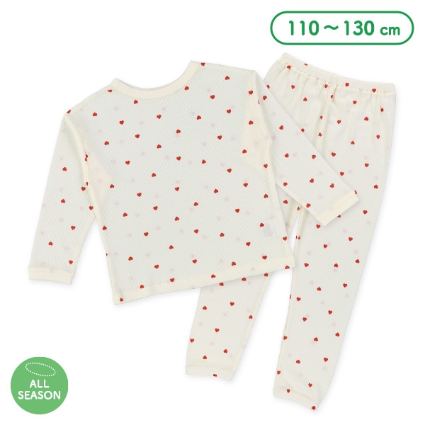 どっちもまえワッフル長袖ルームウェア（ハート総柄）