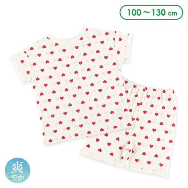 どっちもまえワッフル半袖ルームウェア（ハート総柄）