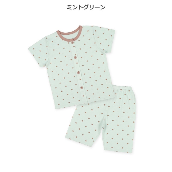 2枚組前開き半袖+長袖パジャマ（ハート・アイス）