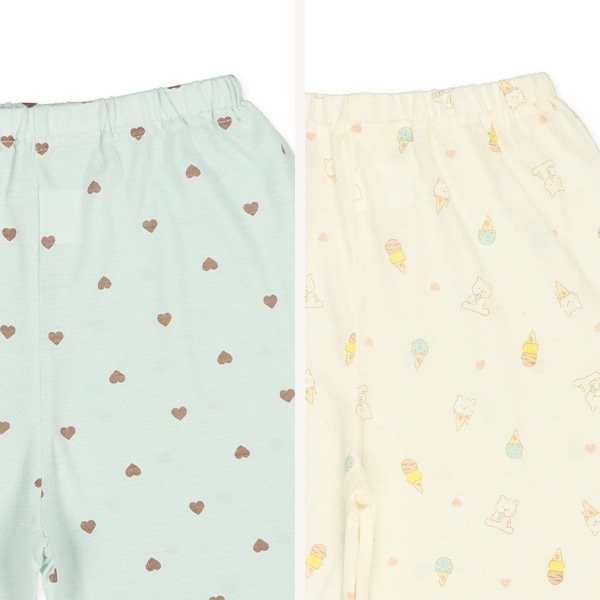 2枚組前開き半袖+長袖パジャマ（ハート・アイス）
