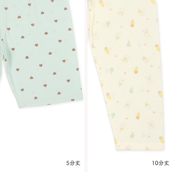 2枚組前開き半袖+長袖パジャマ（ハート・アイス）