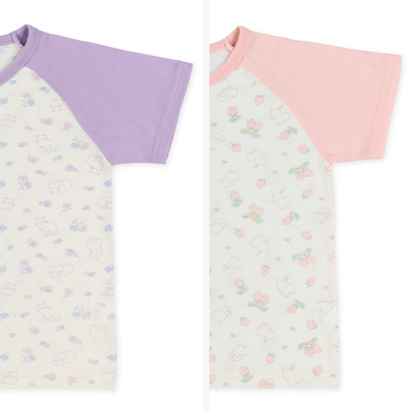 2枚組ラグラン半袖パジャマ（ねこ・うさぎ）