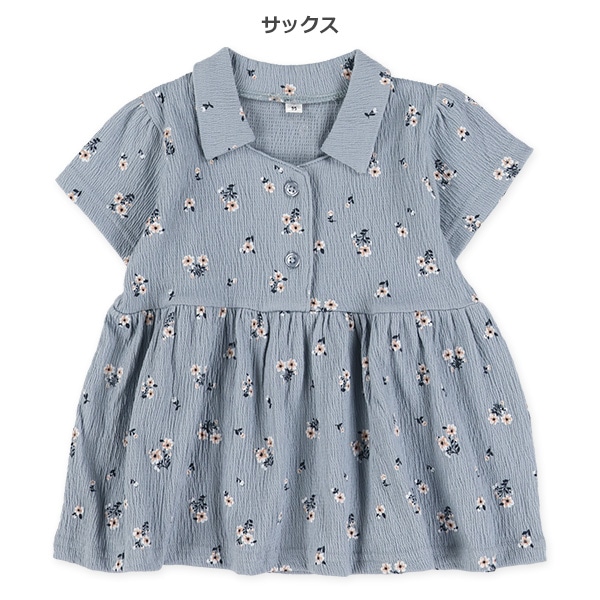 ドット・花総柄半袖ブラウス