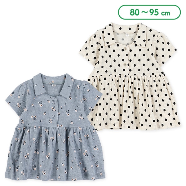 ドット・花総柄半袖ブラウス