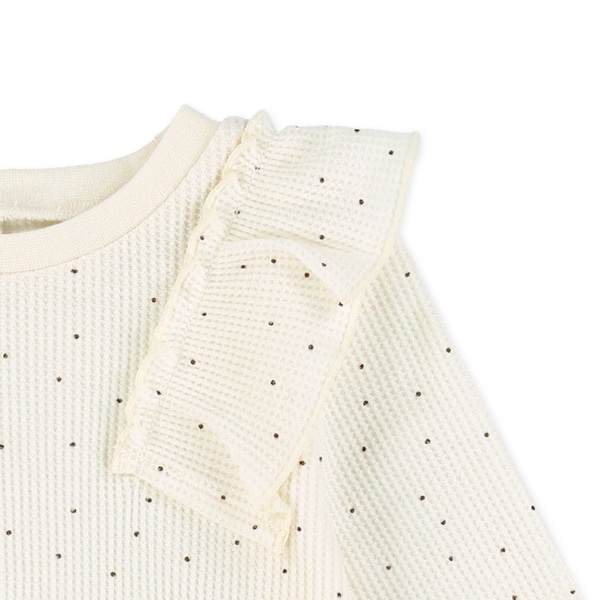 ワッフルドット肩フリル長袖Tシャツ