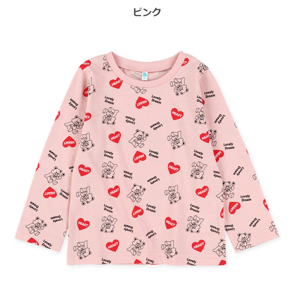 ハートくま総柄長袖Tシャツ