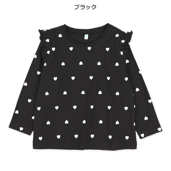 肩フリルハート長袖Tシャツ
