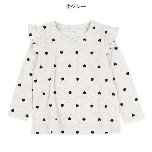 肩フリルハート長袖Tシャツ