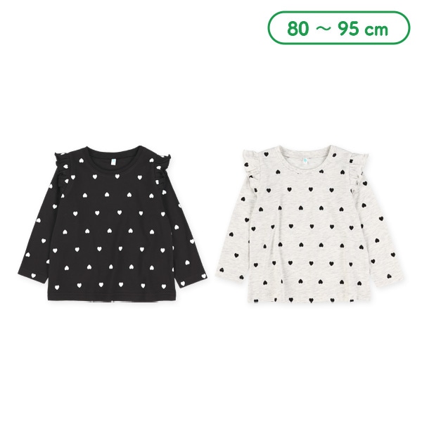 肩フリルハート長袖Tシャツ
