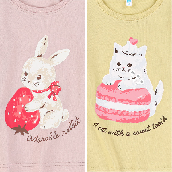 肩フリルうさぎ・ねこ長袖Tシャツ