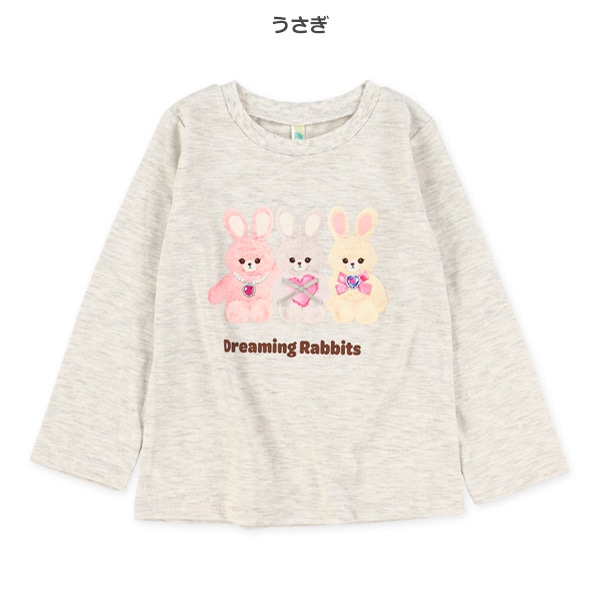 転写プリントねこ・うさぎリボン長袖Tシャツ
