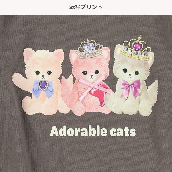 転写プリントねこ・うさぎリボン長袖Tシャツ